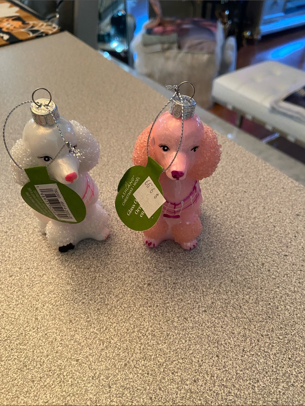 Glass Poodle Ornament - Pink or White Decorative Hanging Accent